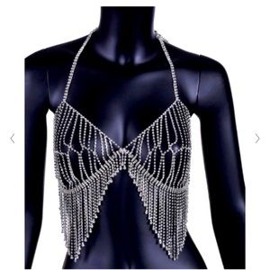 Rhinestone bralette , halter , coachella , diamond silver